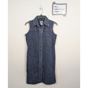 Vintage Y2K Old Navy Denim Sleeveless Snap Button Shirt Dress Sz 6